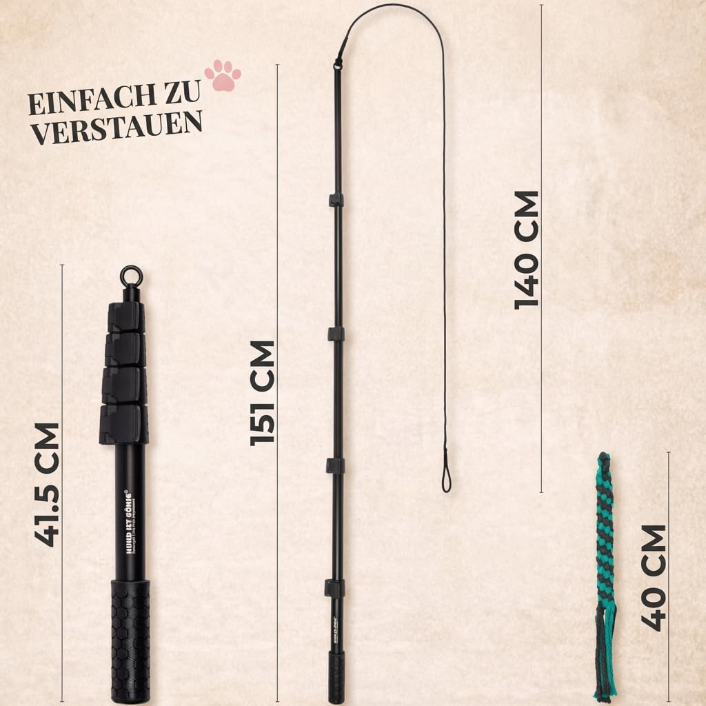 Reizangel-Set für Hunde, Reizangel 151cm + Seile 140cm Schwarz