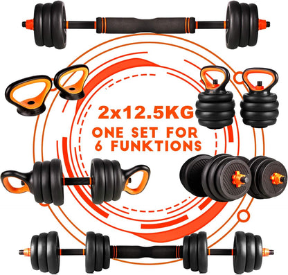 Hanteln Set: Kurzhanteln und Langhanteln, Orange-25kg