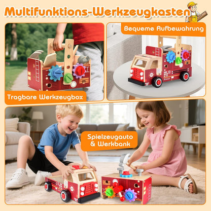 2-in-1 Werkzeugkoffer für Kinder, 2-in-1 Feuerwehrauto