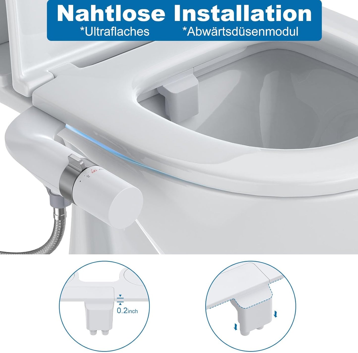 Ultra-Slim Bidet-Aufsatz mit Doppeldüse, Drehbares Bidet