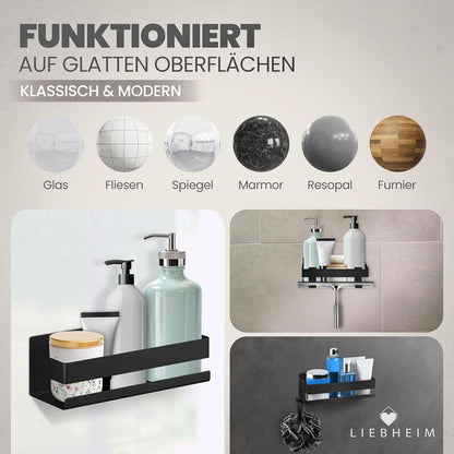 Duschablage Ohne Bohren - Badregal aus Aluminium, Schwarz - Aluminium