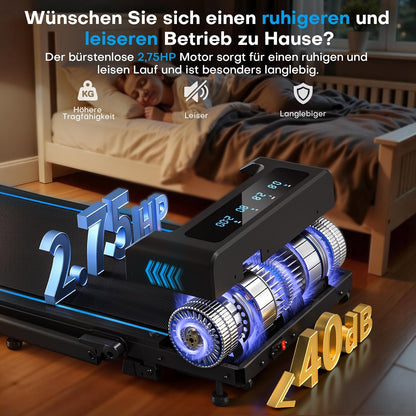 5-in-1 Klappbares Laufband mit Steigung und App-Anbindung, Schwarz-blau