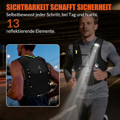 Trinkrucksack mit 2 faltbaren Trinkflaschen, schwarz +2 Trinkflaschen