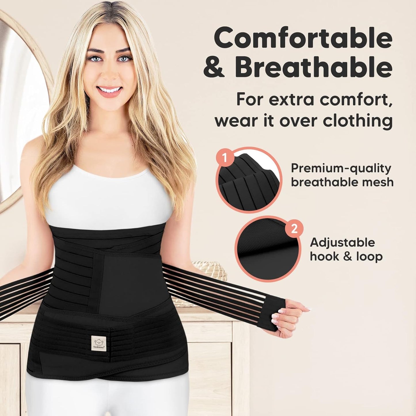 Postpartum Gürtel 3 in 1 für Rückbildung und Bauchstütze, M/L Midnight Black
