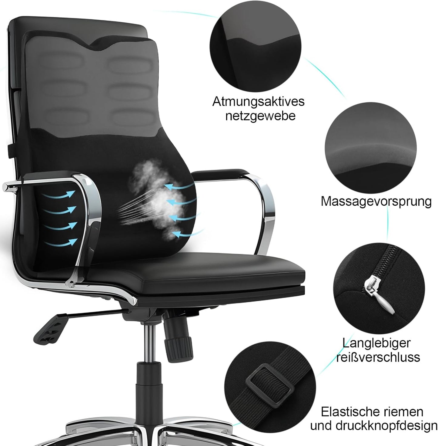 Ergonomisches Lendenwirbelkissen für Auto & Büro, Schwarz