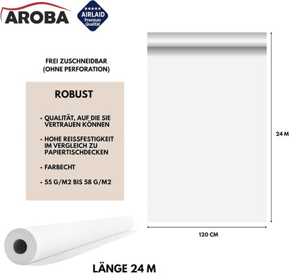 Airlaid Tischdeckenrolle, 2400 x 120 cm (Rechteckig) Weiß