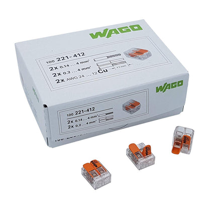 50 Stück Verbindungsklemmen 221-412, 2-adrig mit Hebel, 1 2 Fach 0,2 - 4 Mm²