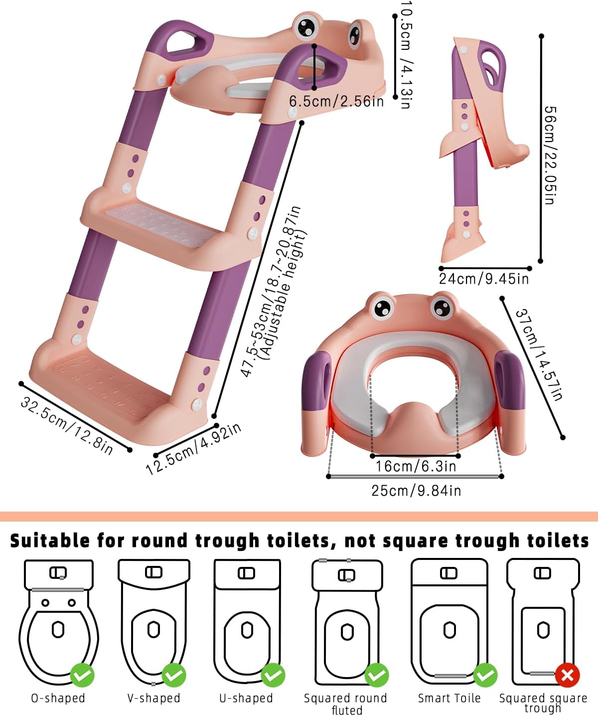 Toilettensitz mit Treppe, Frosch/Rosa