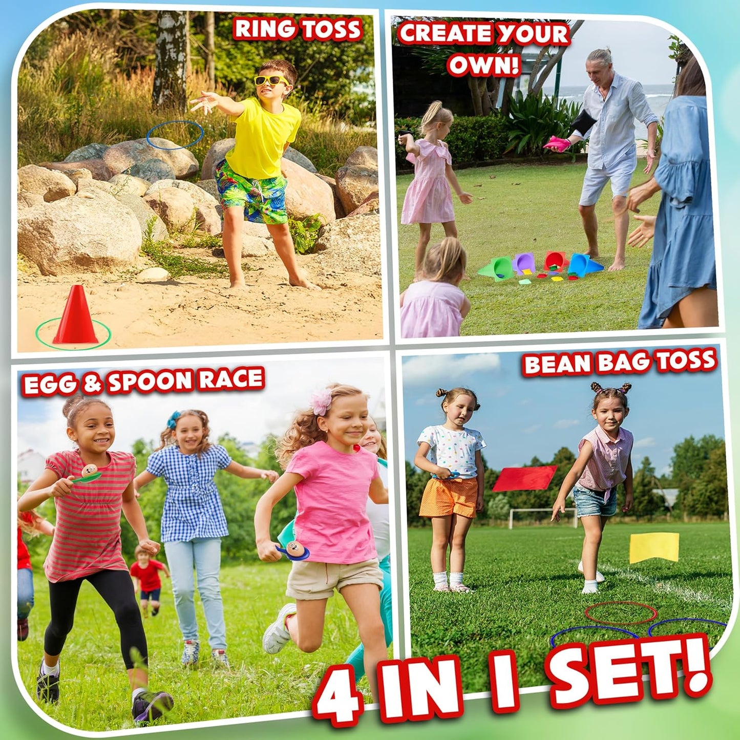 Outdoor-Spieleset für Kinder (4-in-1 Set), 4 in 1 Set