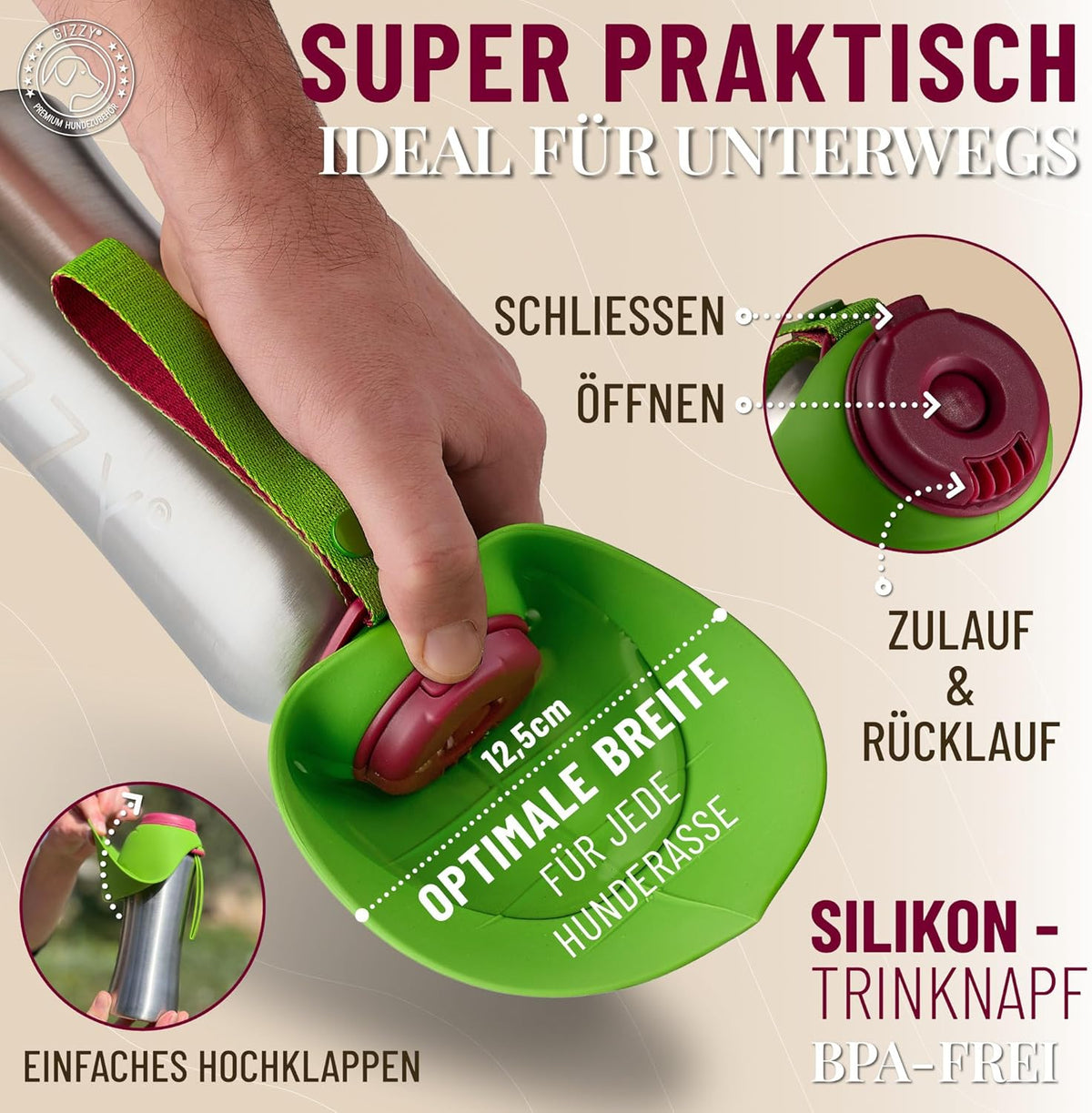 Trinkflasche für Hunde für unterwegs, Apfelgrün 800 ml