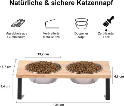 Rutschfester Doppelnapf, Gummiholz & Edelstahl