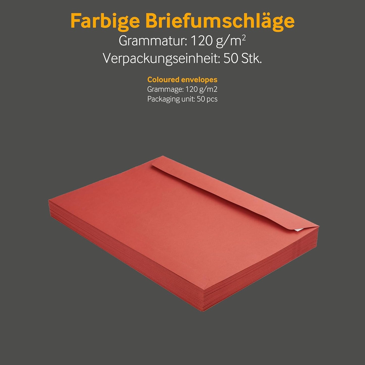 50 rote Briefumschläge DIN C4 mit Haftklebung, DIN C4 Rot-50