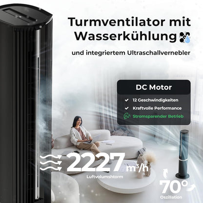 5-in-1 Turmventilator mit Wasserkühlung, VT-11-BL, Premium Black 5 Liter