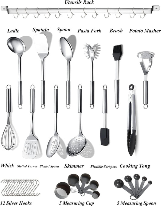 Küchenutensilien-Set mit Halter (38-teilig), 1. Silber