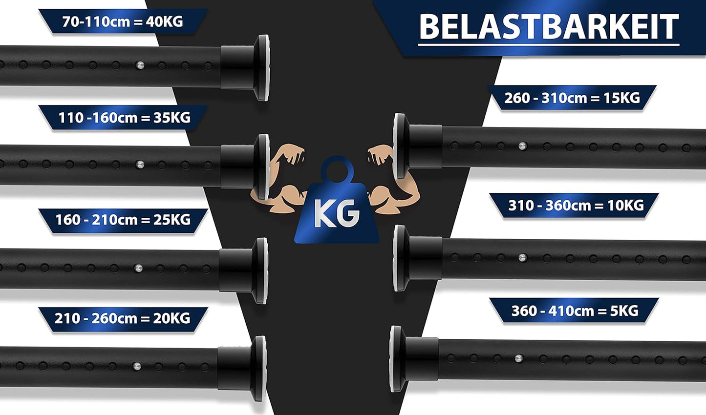 Teleskop-Gardinenstange ohne Bohren, 360-410 cm, 360-410 cm Matt Schwarz