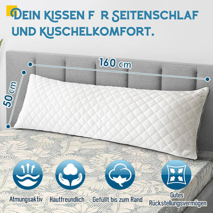 Ergonomisches Ganzkörperkissen für Seitenschläfer, 160 x 50 cm Weiss-memory Foam