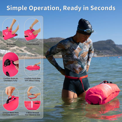 Schwimmboje mit verstellbarem Hüftgurt und Handyfach, Rosa/18l/Upgrade