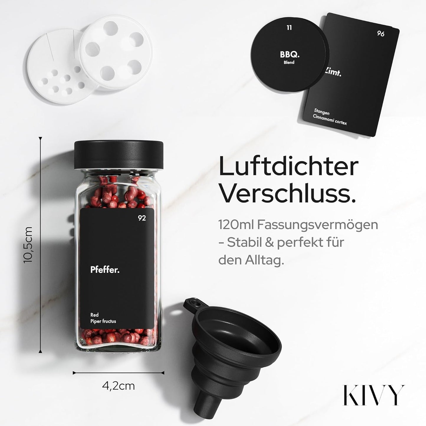 24er-Set Gewürzgläser mit Streueinsatz, Schwarze Gewürzgläser