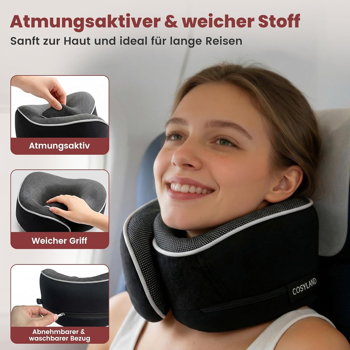 Reisekissen 360° Nackenhörnchen Memory Foam, Schwarz