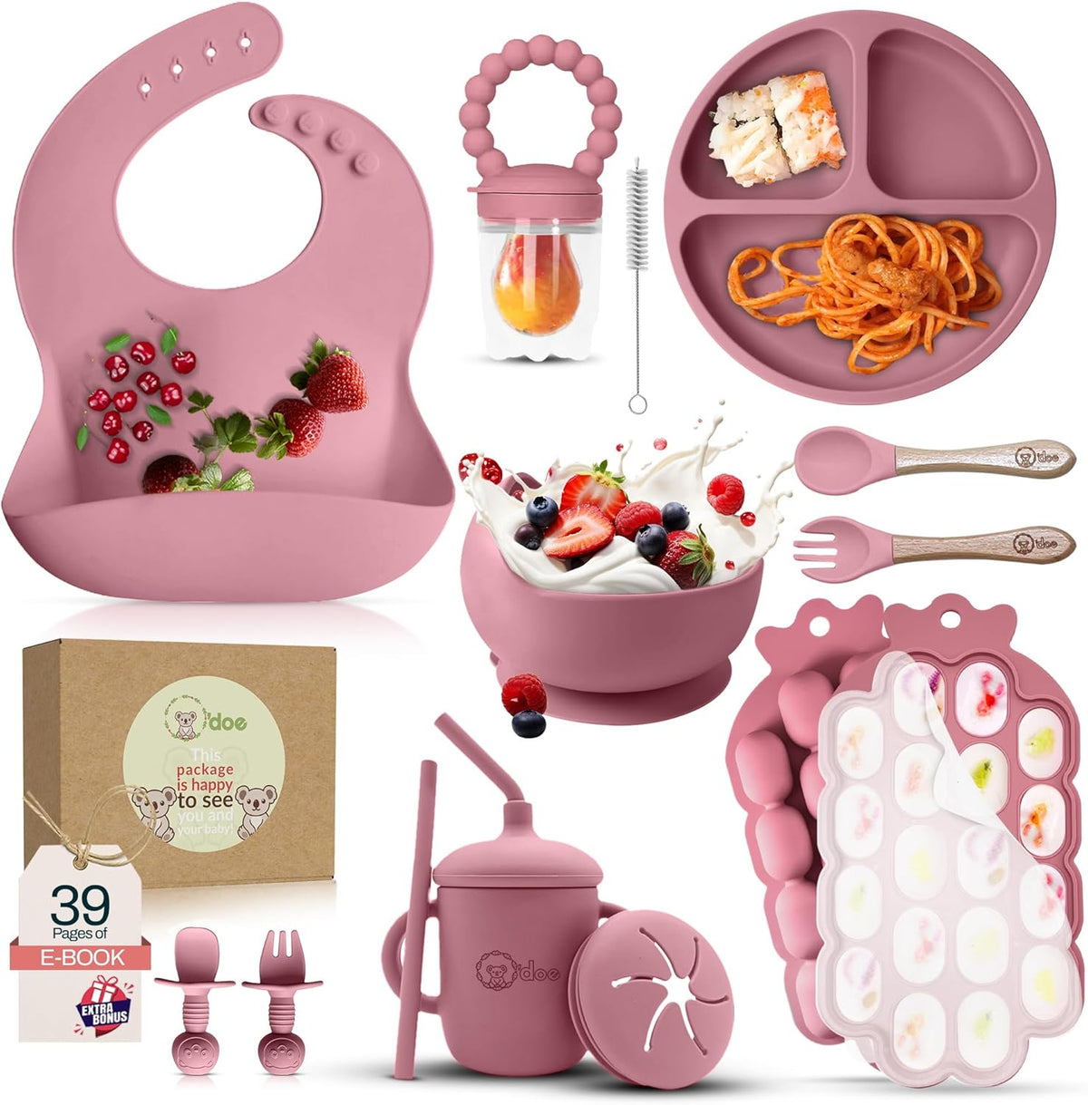 15-teiliges Baby Fütterungsset, Rose Pink V5 Pflegeset [15 Stück]