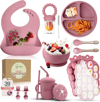 15-teiliges Baby Fütterungsset, Rose Pink V5 Pflegeset [15 Stück]