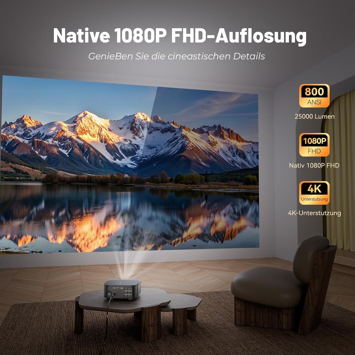 4K Smart Beamer mit Netflix, Smart Android TV & WiFi-Bluetooth, E1