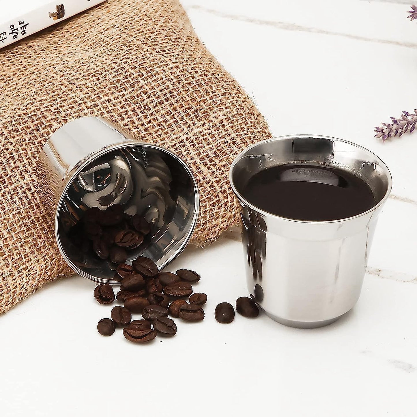 2er-Set Doppelwandige Espressotassen, 75 ml Chrom
