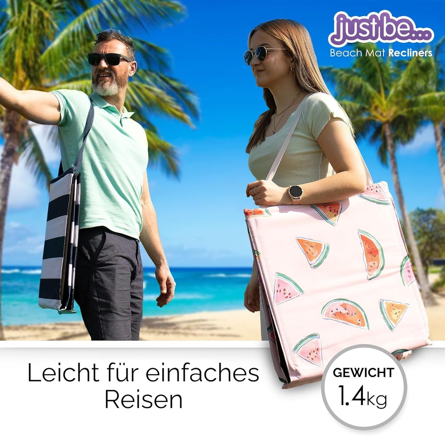 Faltbare Strandmatte mit klappbarer Rückenlehne , Reissverschlusstasche und Schultergurt, Tropisches Design