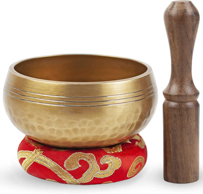 Tibetische Klangschale mit Schlägel, Gold – 3,5 Zoll