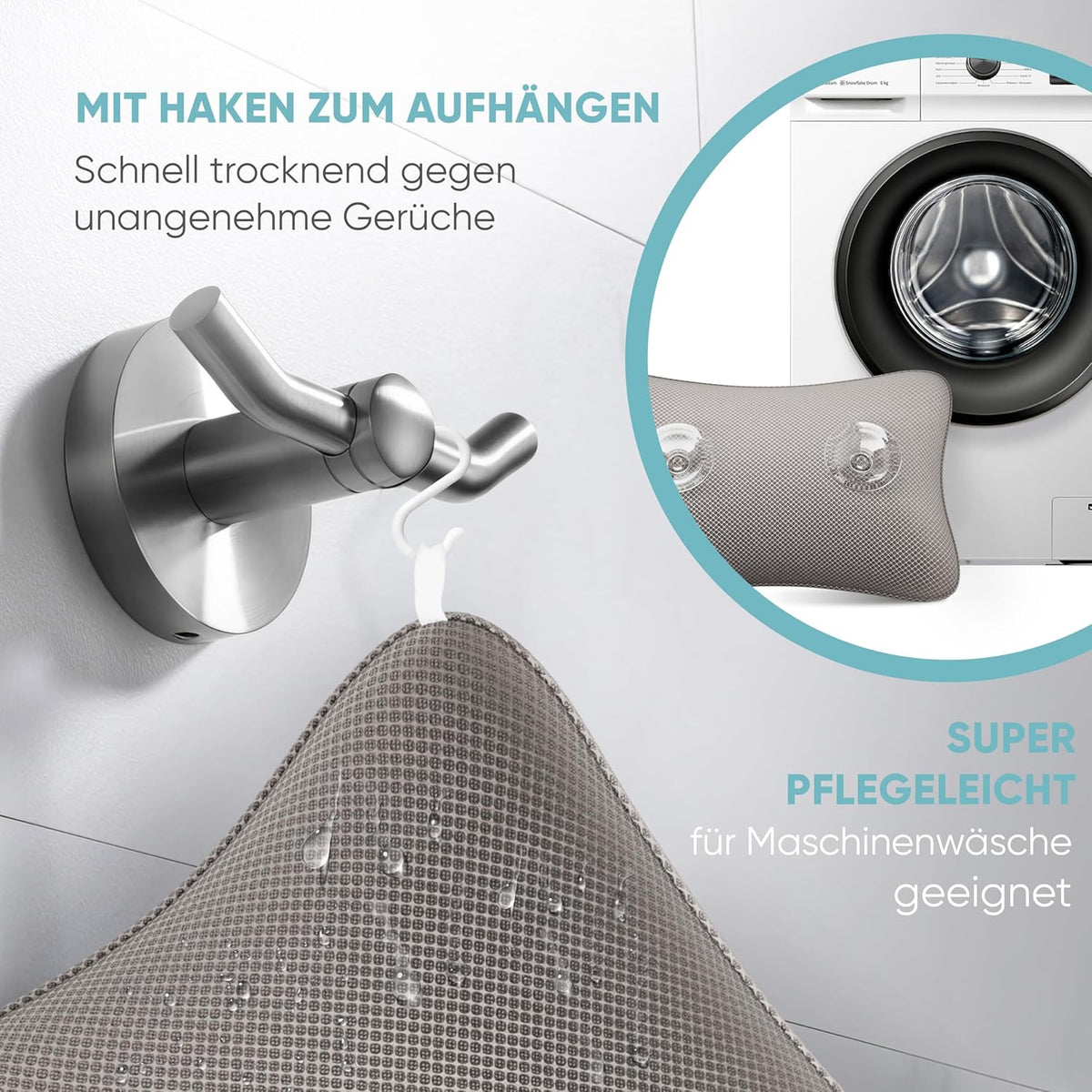 Badewannenkissen mit Saugnäpfen, schnelltrocknend, klein Grau
