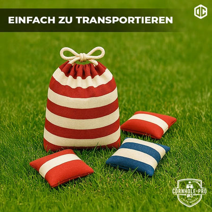 Cornhole Säckchen, Cornhole Tasche - Blaue und Rote gestreift