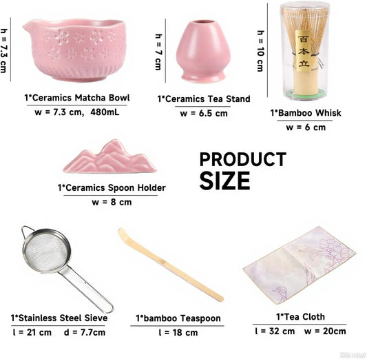 7-teiliges Matcha-Teeset, Rosa