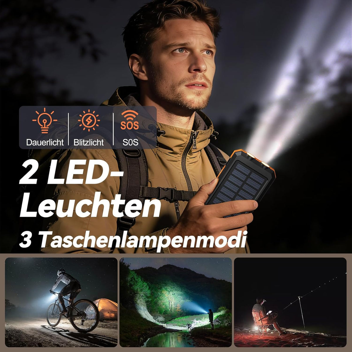 Solar Powerbank 26800 mAh mit USB-C, Dunkelorange