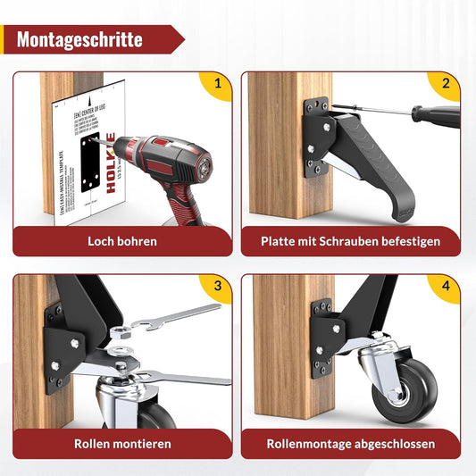 4-teiliges absenkbares Schwerlastrollen-Set