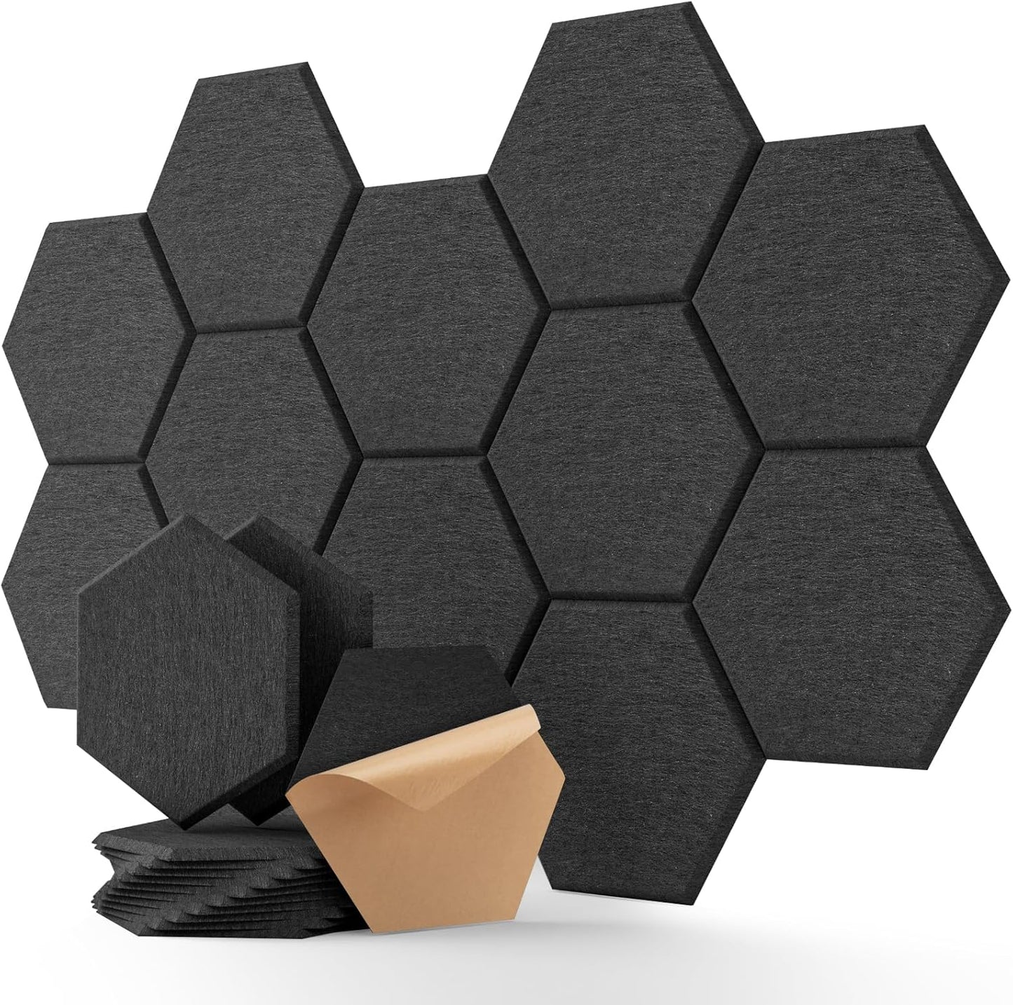 Selbstklebende Hexagon Akustikpaneele, 30×26×0,9 cm, 12 Stück Schwarz