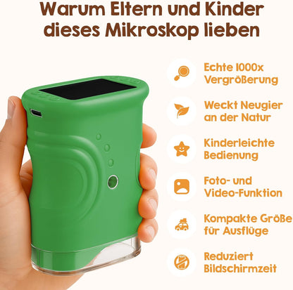 Digitales Taschenmikroskop für Kinder mit Fotofunktion, Grün