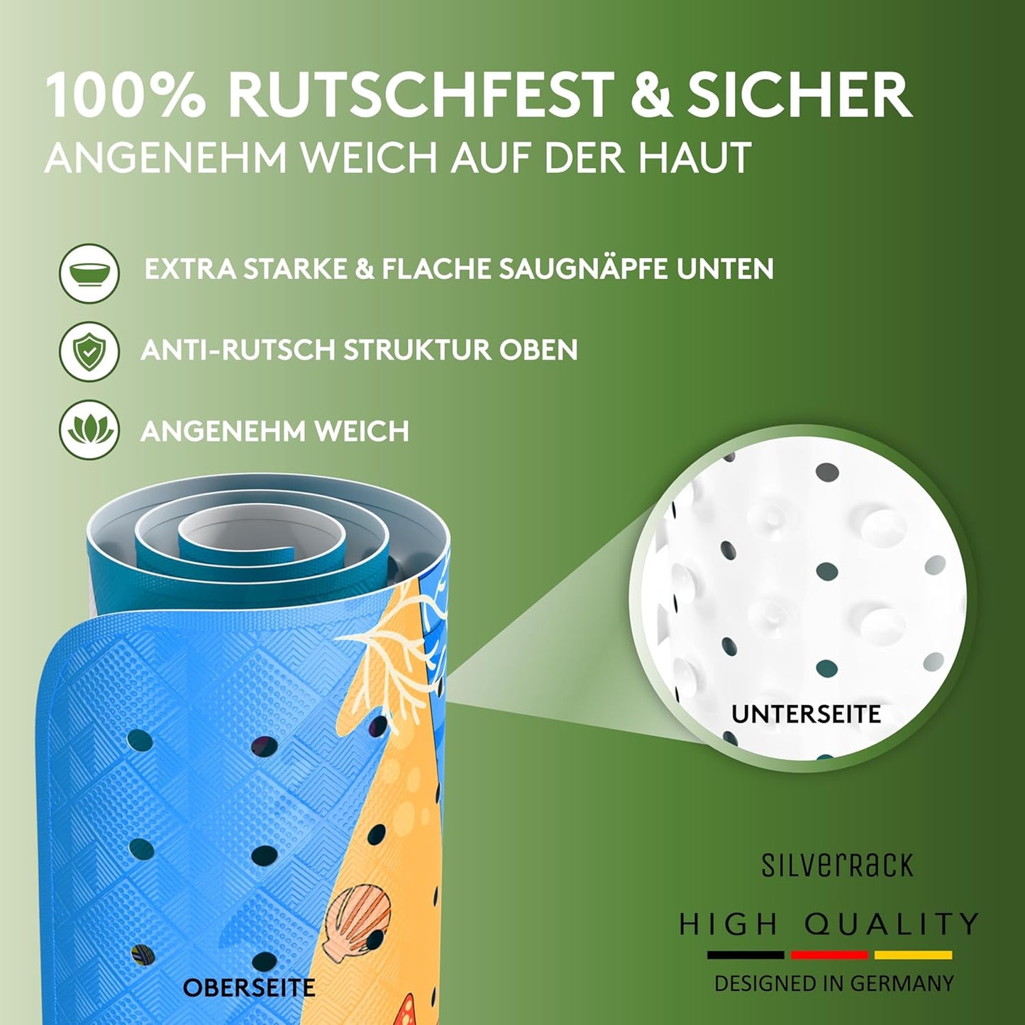 Antirutsch-Badewannenmatte für Kinder, Z 2 Kinder Wal Welle 100 x 40 cm (Rechteckig)