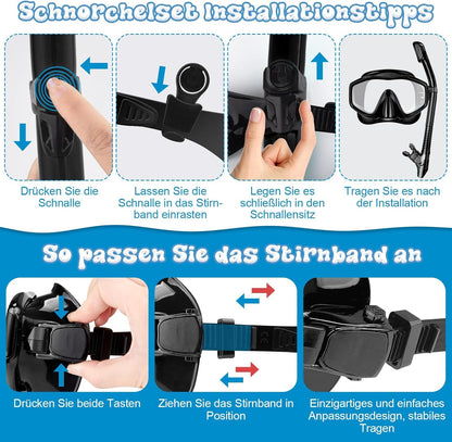 Schnorchelset mit Taucherbrille und Trockenschnorchel, Schwarz