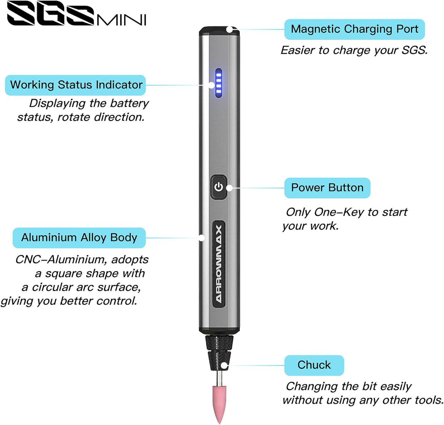 SGS MINI Gravierstift mit 36 Bits, SGS MINI-Silver