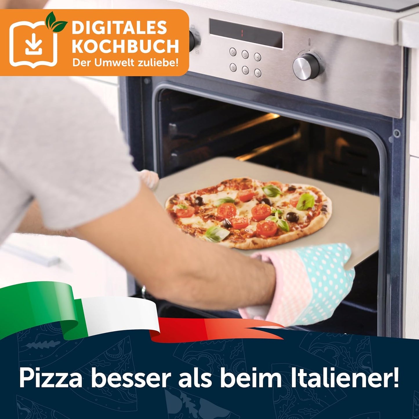 3-in1 Pizzastein Set für Ofen & Grill bis 900°C, 1) Pizzastein mit Schaufel