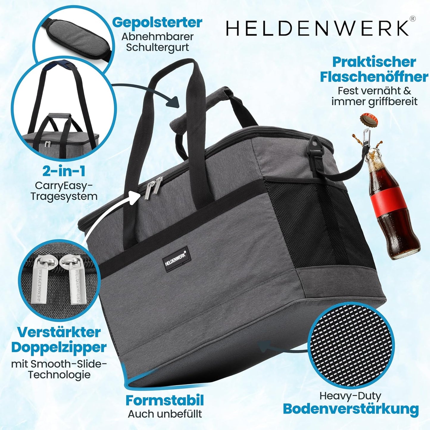 Faltbare Kühltasche, Dunkelgrau 33L (L40 x B26,5 x H31 cm)