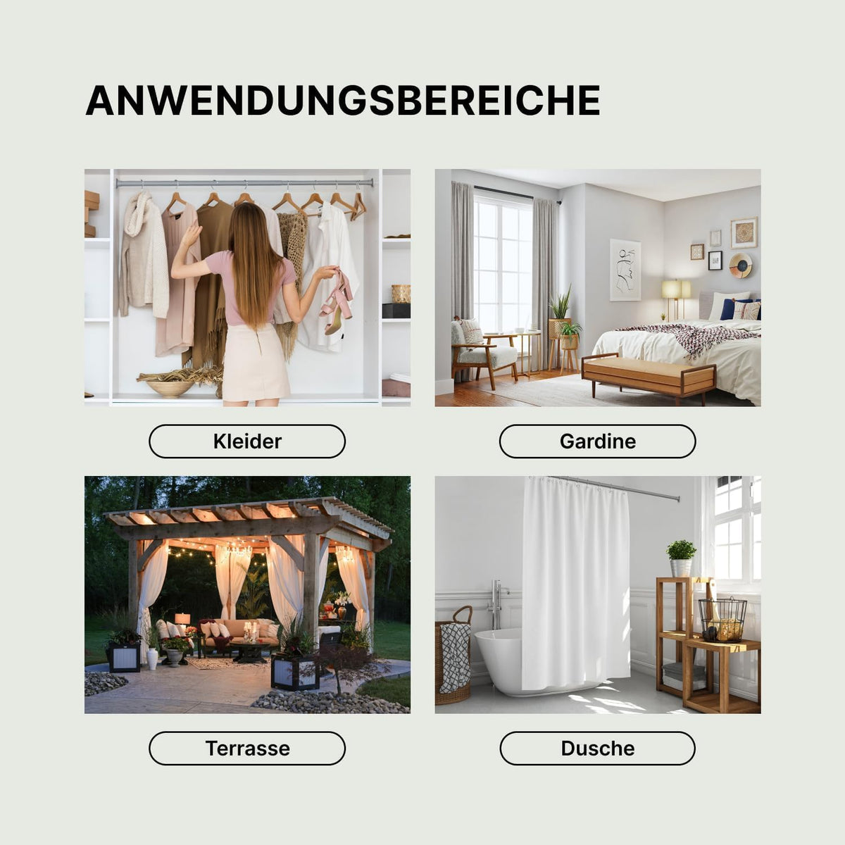 Vorhangstange ohne Bohren, 50-80 cm Grau