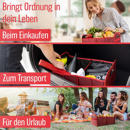 Faltbare Kofferraumtasche mit Anti-Rutsch-Klett, Rot