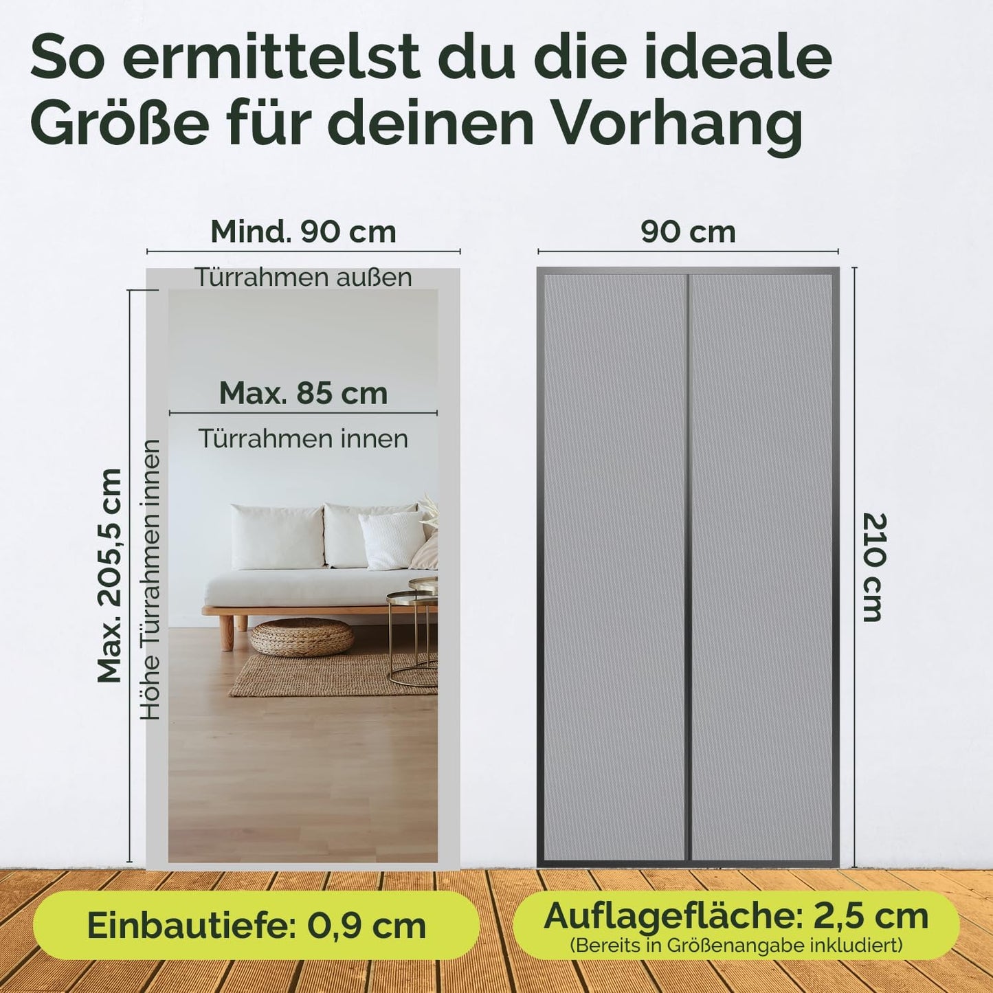 Fliegengitter Tür mit Magnetverschluss 90x210 cm, Schwarz 90 x 210 cm