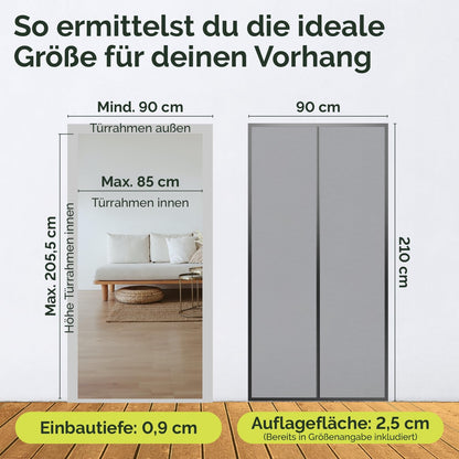 Fliegengitter Tür mit Magnetverschluss 90x210 cm, Schwarz 90 x 210 cm
