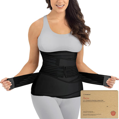 Postpartum Gürtel 3 in 1 für Rückbildung und Bauchstütze, M/L Midnight Black