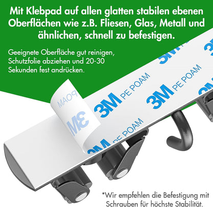 Besenhalterung mit 5 Halter und 4 Haken, L Schwarz