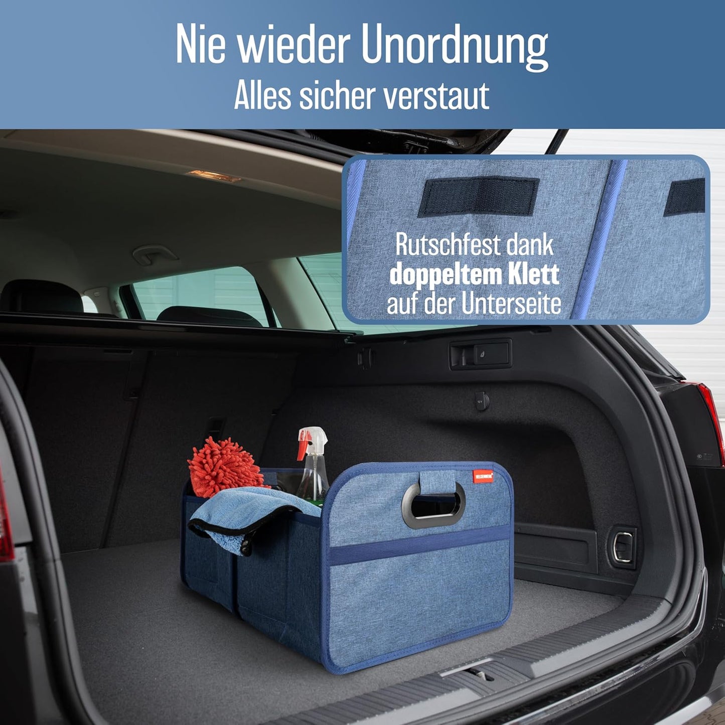 Faltbare Kofferraumtasche mit Anti-Rutsch-Klett, Blau