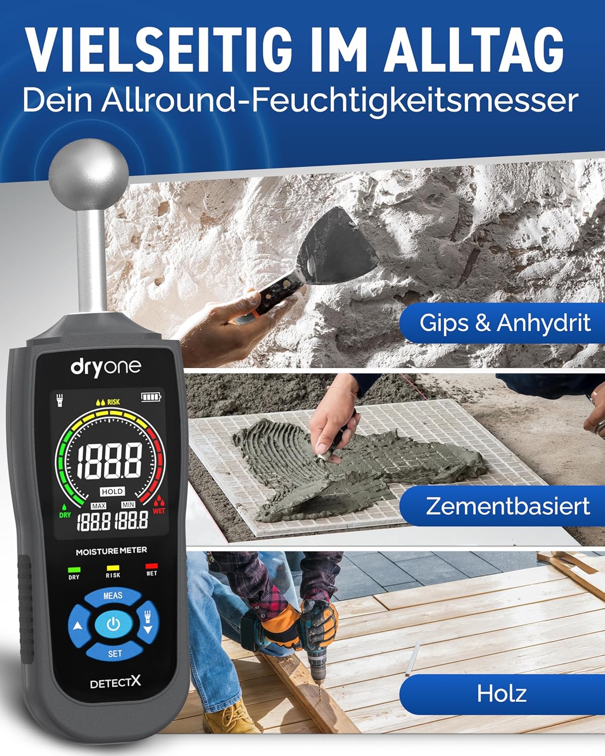 Feuchtigkeitsmessgerät für Wände und Holz