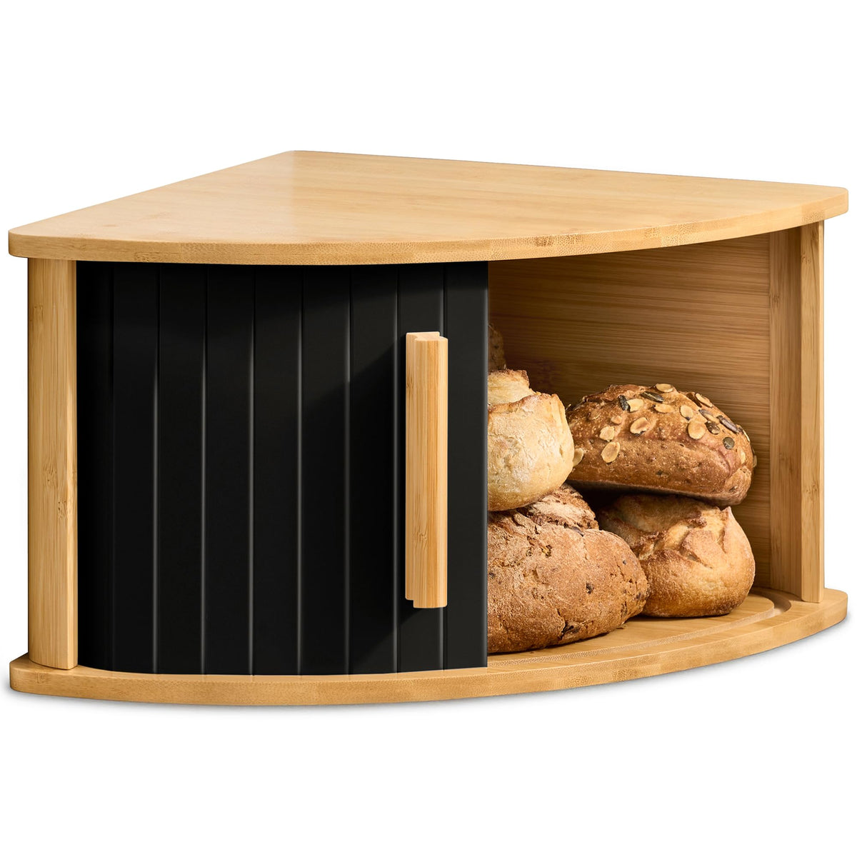 Eckbrotkasten mit Schiebetür aus Holz, Schwarz